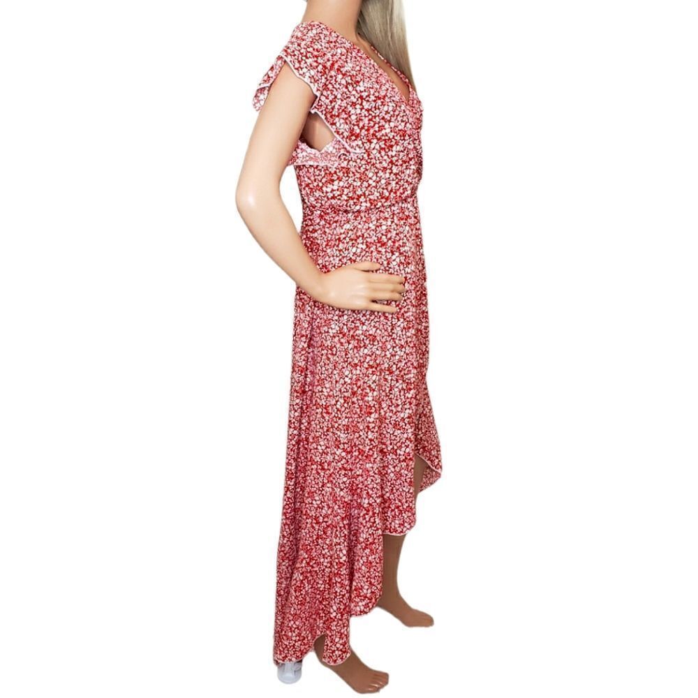 Grecerelle Red Floral Wrap High-Low Dress - Picture 9 of 10
